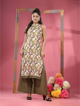 CHARUKRITI - Yellow Georgette Floral Printed Kurta