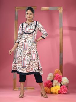 CHARUKRITI - White Crepe Printed Kurta