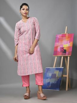 CHARUKRITI - White and Pink Striped Kurta