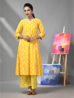 CHARUKRITI - Yellow Cotton Ethnic Prints Kurta