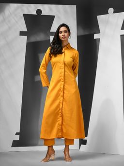 CHARUKRITI - Yellow Silk Blend Solid Kurta
