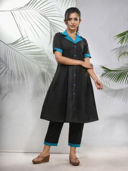 CHARUKRITI - Black Matka Solid A-line Kurta