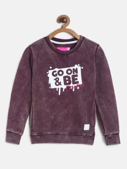 Tales & Stories - Girls Maroon Cotton Poly Printed Sweatshirt