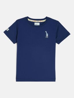 Blue Giraffe - Boys Navy Blue Round Neck Half Sleeves T-Shirt
