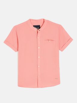 Blue Giraffe - Boys Pink Band Collar Half Sleeves Shirt