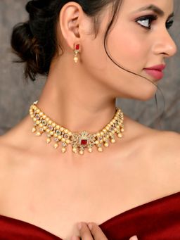 Silvermerc Designs - Gold Plated American Diamond Choker Jewellery Set