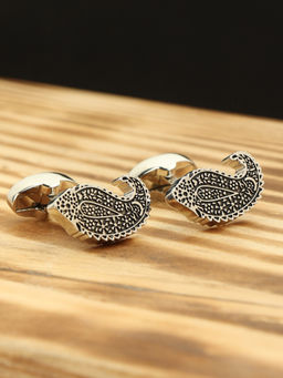 Alvaro Castagnino - Silver & Black Coloured Paisley style Fun Cufflink for Men