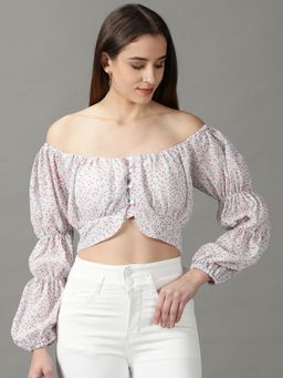 SHOWOFF - Womens Printed White Regular Top