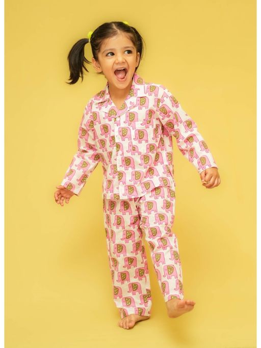 Buy Klephant Girls Full Sleeve Elephant Print Cotton Night Suit
