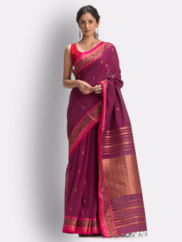 Angoshobha - Magenta Cotton Handloom Tangail Saree with Unstitched Blouse