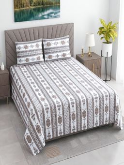Threadwear - Ethnic 400TC Cotton Brown Flat Bedsheet With 2 Pillow Covers