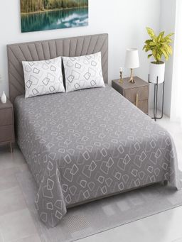 Threadwear - Geometric 400TC Cotton Grey Flat Bedsheet With 2 Pillow Covers