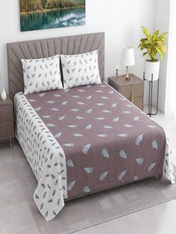 Threadwear - Floral 400TC Cotton Burgundy Flat Bedsheet With 2 Pillow Covers