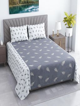 Threadwear - Floral 400TC Cotton Grey Flat Bedsheet With 2 Pillow Covers