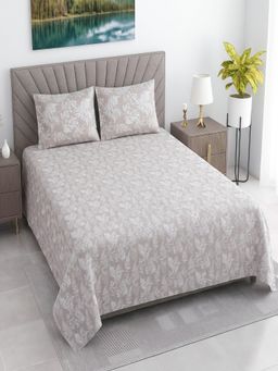 Threadwear - Floral 400TC Cotton Beige Flat Bedsheet With 2 Pillow Covers