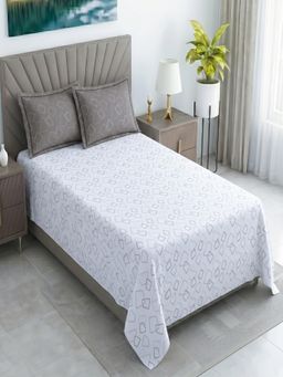Threadwear - Geometric 400TC Cotton White Flat Bedsheet With 2 Pillow Covers (Single)
