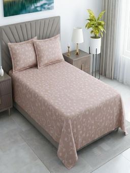 Threadwear - Floral 400TC Cotton Brown Flat Bedsheet With 2 Pillow Covers (Single)