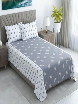 Threadwear - Floral 400TC Cotton Grey Flat Bedsheet With 2 Pillow Covers (Single)