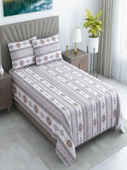 Threadwear - Ethnic 400TC Cotton Brown Flat Bedsheet With 2 Pillow Covers (Single)