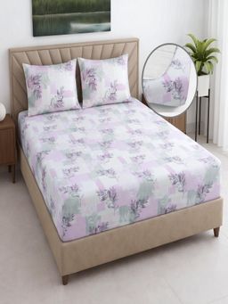 Threadwear - Floral 400TC Cotton pink Fitted Bedsheet With 2 Pillow Covers