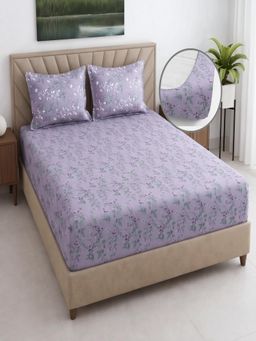 Threadwear - Floral 400TC Cotton Purple Fitted Bedsheet With 2 Pillow Covers