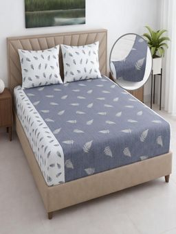Threadwear - Floral 400TC Cotton Grey Fitted Bedsheet With 2 Pillow Covers