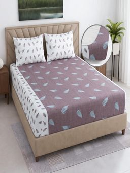 Threadwear - Floral 400TC Cotton Burgundy Fitted Bedsheet With 2 Pillow Covers