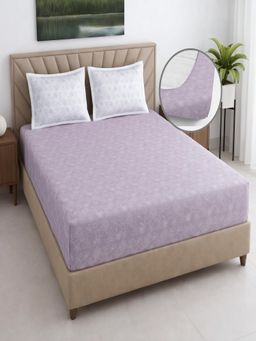 Threadwear - Floral 400TC Cotton Purple Fitted Bedsheet With 2 Pillow Covers