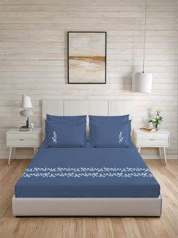 LANE LINEN - 300TC Super King Cotton Bedsheet With 2 Pillow Covers - Blue