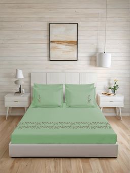 LANE LINEN - 300TC Super King Cotton Bedsheet With 2 Pillow Covers - Olive