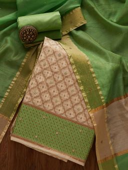 Koskii - Gold Zariwork Brocade Designer Unstitched Salwar Suit (Set of Three)