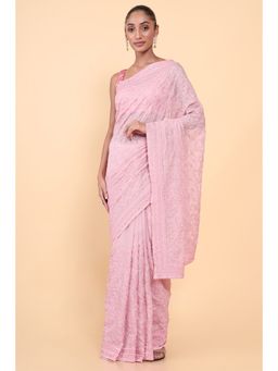 Soch - Women Pink Organza Embroidered Saree with Unstitched Blouse