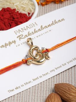 PANASH - Men Gold-Toned Ad Stone Handmade Om Pendant Cum Rakhi With Roli Chawal