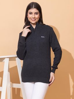 Kvetoo - High Neck Winter Wear Charcoal Sweater for Women