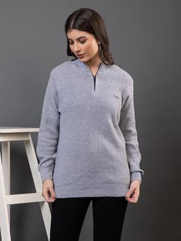 Kvetoo - High Neck Winter Wear Grey Sweater for Women