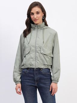 Madame - Olive Green Cropped Windbreaker Winter Jacket