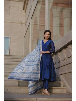 Ghoomar Jaipur - Royal Blue Chanderi Suit (Set of 3)