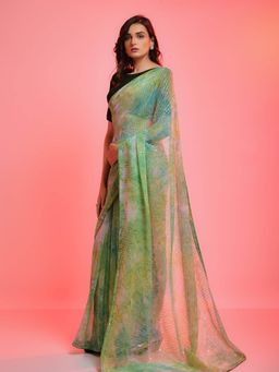 Odette - Green Chiffon Sequins Embroidered Saree with Unstitched Blouse