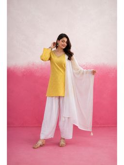 DEASHA INDIA - Women's Yellow Kota Solid Kurti with Farshi Pant & Dupatta