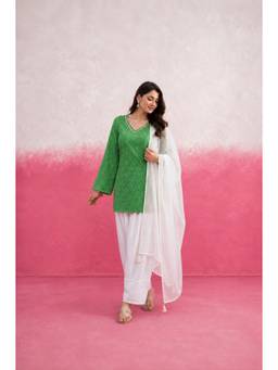 DEASHA INDIA - Women's Green Kota Solid Kurti with Farshi Pant & Dupatta