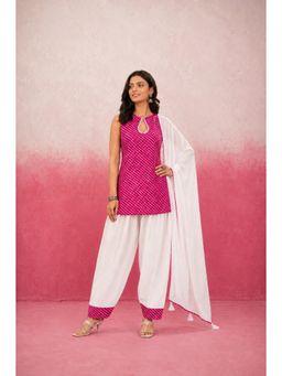 DEASHA INDIA - Women's Pink Kota Solid Kurti with Farshi Pant & Dupatta