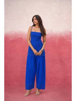 DEASHA INDIA - Women's Blue Georgette Solid Kurti and Farshi Pant
