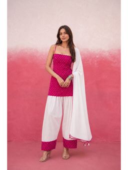 DEASHA INDIA - Women's Pink Georgette Solid Kurti with Farshi Pant & Dupatta