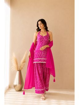DEASHA INDIA - Women's Pink Cotton Solid Kurta with Farshi Pant & Dupatta