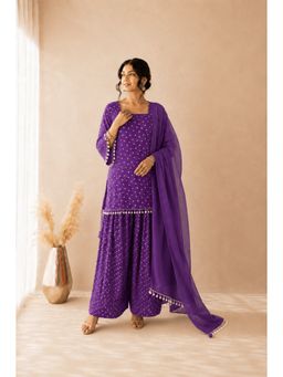 DEASHA INDIA - Women's Purple Cotton Solid Kurti with Farshi Pant & Dupatta