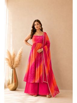 DEASHA INDIA - Women's Orange Chiffon Solid Kurta with Palazzo & Dupatta