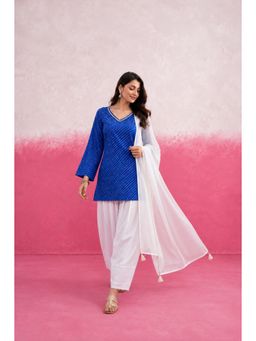 DEASHA INDIA - Women's Blue Kota Solid Kurti with Farshi Pant & Dupatta