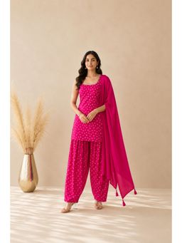 DEASHA INDIA - Women's Pink Cotton Solid Kurta with Farshi Pant & Dupatta