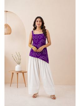 DEASHA INDIA - Women's Purple Georgette Solid Kurti and Farshi Pant