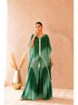DEASHA INDIA - Women's Green Chiffon Printed Kurta and Pant